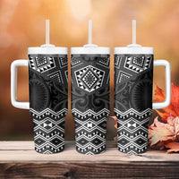 New Zealand Aotearoa Tumbler With Handle Black Taniko Art Maori Pattern LT05 - Polynesian Pride