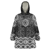 New Zealand Aotearoa Wearable Blanket Hoodie Black Taniko Art Maori Pattern LT05 One Size Black - Polynesian Pride