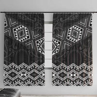 New Zealand Aotearoa Window Curtain Black Taniko Art Maori Pattern LT05 With Hooks Black - Polynesian Pride