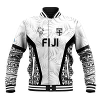 Custom Fiji 2026 Rugby Baseball Jacket Fijian Tapa Pattern LT05 Unisex White - Polynesian Pride