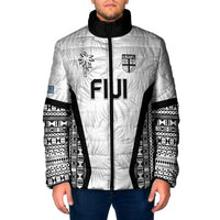 Custom Fiji 2026 Rugby Padded Jacket Fijian Tapa Pattern LT05 Men White - Polynesian Pride