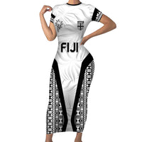 Custom Fiji 2026 Rugby Short Sleeve Bodycon Dress Fijian Tapa Pattern LT05 Long Dress White - Polynesian Pride