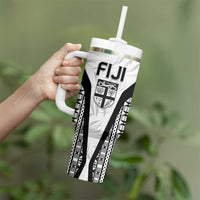 Custom Fiji 2026 Rugby Tumbler With Handle Fijian Tapa Pattern LT05 - Polynesian Pride
