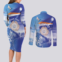 Personalised Marshall Islands Remembrance Day Couples Matching Long Sleeve Bodycon Dress and Long Sleeve Button Shirt We Will Always Remember LT05 - Polynesian Pride