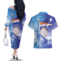 Personalised Marshall Islands Remembrance Day Couples Matching Off The Shoulder Long Sleeve Dress and Hawaiian Shirt We Will Always Remember LT05 - Polynesian Pride