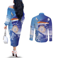 Personalised Marshall Islands Remembrance Day Couples Matching Off The Shoulder Long Sleeve Dress and Long Sleeve Button Shirt We Will Always Remember LT05 - Polynesian Pride