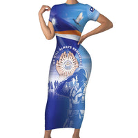 Personalised Marshall Islands Remembrance Day Short Sleeve Bodycon Dress We Will Always Remember LT05 Long Dress Blue - Polynesian Pride