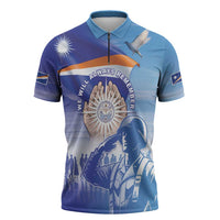 Personalised Marshall Islands Remembrance Day Zipper Polo Shirt We Will Always Remember LT05 Blue - Polynesian Pride