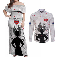 New Zealand ANZAC Day Couples Matching Off Shoulder Maxi Dress and Long Sleeve Button Shirt For The Nurse Lest We Forget LT05 White - Polynesian Pride