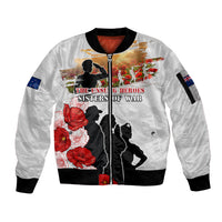 New Zealand ANZAC Day Sleeve Zip Bomber Jacket The Unsung Heroes Sisters of War LT05 Unisex White - Polynesian Pride