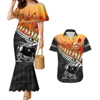 New Zealand ANZAC Rugby Couples Matching Mermaid Dress and Hawaiian Shirt Soldier Fern With Kiwi Bird LT05 Black - Polynesian Pride
