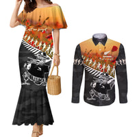 New Zealand ANZAC Rugby Couples Matching Mermaid Dress and Long Sleeve Button Shirt Soldier Fern With Kiwi Bird LT05 Black - Polynesian Pride