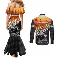 New Zealand ANZAC Rugby Couples Matching Mermaid Dress and Long Sleeve Button Shirt Soldier Fern With Kiwi Bird LT05 - Polynesian Pride