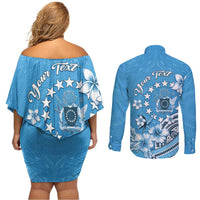 Personalised Penrhyn Gospel Day Couples Matching Off Shoulder Short Dress and Long Sleeve Button Shirt Cook Islands Tribal Pattern LT05 - Polynesian Pride