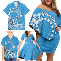 Personalised Penrhyn Gospel Day Family Matching Off Shoulder Short Dress and Hawaiian Shirt Cook Islands Tribal Pattern