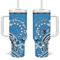 Personalised Penrhyn Gospel Day Tumbler With Handle Cook Islands Tribal Pattern LT05 One Size: 40 oz Blue - Polynesian Pride