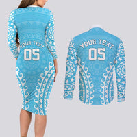 Custom Cook Islands Mauke Couples Matching Long Sleeve Bodycon Dress and Long Sleeve Button Shirt Polynesian Tribal Tattoo