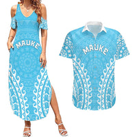 Custom Cook Islands Mauke Couples Matching Summer Maxi Dress and Hawaiian Shirt Polynesian Tribal Tattoo