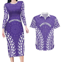 Custom Cook Islands Rarotonga Couples Matching Long Sleeve Bodycon Dress and Hawaiian Shirt Polynesian Tribal Tattoo
