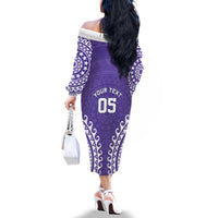 Custom Cook Islands Rarotonga Family Matching Off The Shoulder Long Sleeve Dress and Hawaiian Shirt Polynesian Tribal Tattoo