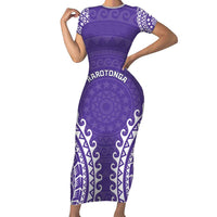 Custom Cook Islands Rarotonga Family Matching Short Sleeve Bodycon Dress and Hawaiian Shirt Polynesian Tribal Tattoo