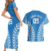 Custom Cook Islands Pukapuka Couples Matching Short Sleeve Bodycon Dress and Hawaiian Shirt Polynesian Tribal Tattoo