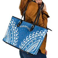 Custom Cook Islands Pukapuka Leather Tote Bag Polynesian Tribal Tattoo