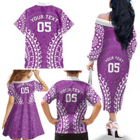 Custom Cook Islands Mangaia Family Matching Off The Shoulder Long Sleeve Dress and Hawaiian Shirt Polynesian Tribal Tattoo