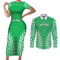 Custom Cook Islands Mitiaro Couples Matching Short Sleeve Bodycon Dress and Long Sleeve Button Shirt Polynesian Tribal Tattoo