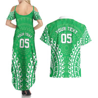 Custom Cook Islands Mitiaro Couples Matching Summer Maxi Dress and Hawaiian Shirt Polynesian Tribal Tattoo