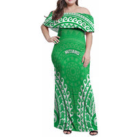 Custom Cook Islands Mitiaro Family Matching Off Shoulder Maxi Dress and Hawaiian Shirt Polynesian Tribal Tattoo