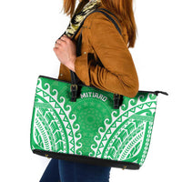 Custom Cook Islands Mitiaro Leather Tote Bag Polynesian Tribal Tattoo