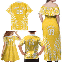 Custom Cook Islands Aitutaki Family Matching Off Shoulder Maxi Dress and Hawaiian Shirt Polynesian Tribal Tattoo