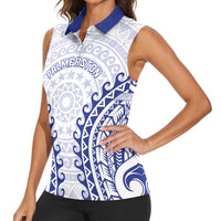 Custom Cook Islands Palmerston Women Sleeveless Polo Shirt Polynesian Tribal Tattoo