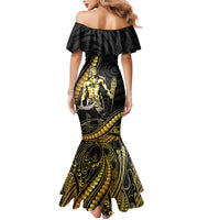 Filipinos Lapu Lapu Hero Family Matching Mermaid Dress and Hawaiian Shirt Gold Polynesian Tribal Tattoo
