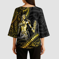 Filipinos Lapu Lapu Hero Kimono Sleeve Blouse Gold Polynesian Tribal Tattoo LT05 - Polynesian Pride