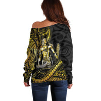 Filipinos Lapu Lapu Hero Off Shoulder Sweater Gold Polynesian Tribal Tattoo LT05 - Polynesian Pride