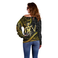 Filipinos Lapu Lapu Hero Off Shoulder Sweater Gold Polynesian Tribal Tattoo LT05 - Polynesian Pride