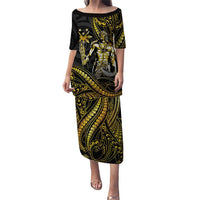 Filipinos Lapu Lapu Hero Puletasi Gold Polynesian Tribal Tattoo LT05 Long Dress Gold - Polynesian Pride
