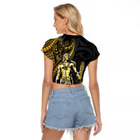 Filipinos Lapu Lapu Hero Raglan Cropped T Shirt Gold Polynesian Tribal Tattoo LT05 - Polynesian Pride