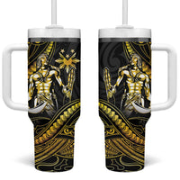 Filipinos Lapu Lapu Hero Tumbler With Handle Gold Polynesian Tribal Tattoo LT05 One Size: 40 oz Gold - Polynesian Pride