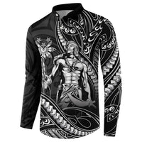 Filipinos Lapu Lapu Hero Button Sweatshirt Black Polynesian Tribal Tattoo LT05 - Polynesian Pride