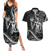 Filipinos Lapu Lapu Hero Couples Matching Summer Maxi Dress and Hawaiian Shirt Black Polynesian Tribal Tattoo