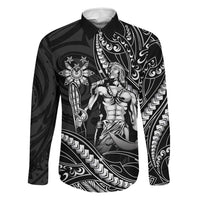 Filipinos Lapu Lapu Hero Family Matching Off Shoulder Maxi Dress and Hawaiian Shirt Black Polynesian Tribal Tattoo