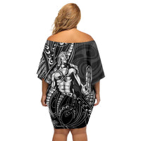 Filipinos Lapu Lapu Hero Family Matching Off Shoulder Short Dress and Hawaiian Shirt Black Polynesian Tribal Tattoo