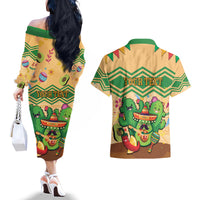 Personalised Hawaii Cinco De Mayo Couples Matching Off The Shoulder Long Sleeve Dress and Hawaiian Shirt Funny Style LT05 - Polynesian Pride