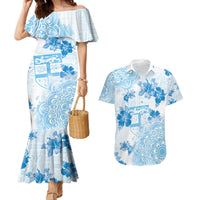 Happy Fiji Girmit Day Couples Matching Mermaid Dress and Hawaiian Shirt Fijian Tapa With Mandala Pattern LT05 Blue - Polynesian Pride