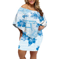 Happy Fiji Girmit Day Off Shoulder Short Dress Fijian Tapa With Mandala Pattern LT05 Women Blue - Polynesian Pride