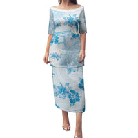 Happy Fiji Girmit Day Puletasi Fijian Tapa With Mandala Pattern LT05 Long Dress Blue - Polynesian Pride