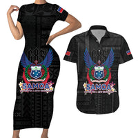 Samoa 64th Independence Anniversary Couples Matching Short Sleeve Bodycon Dress and Hawaiian Shirt LT05 Black - Polynesian Pride